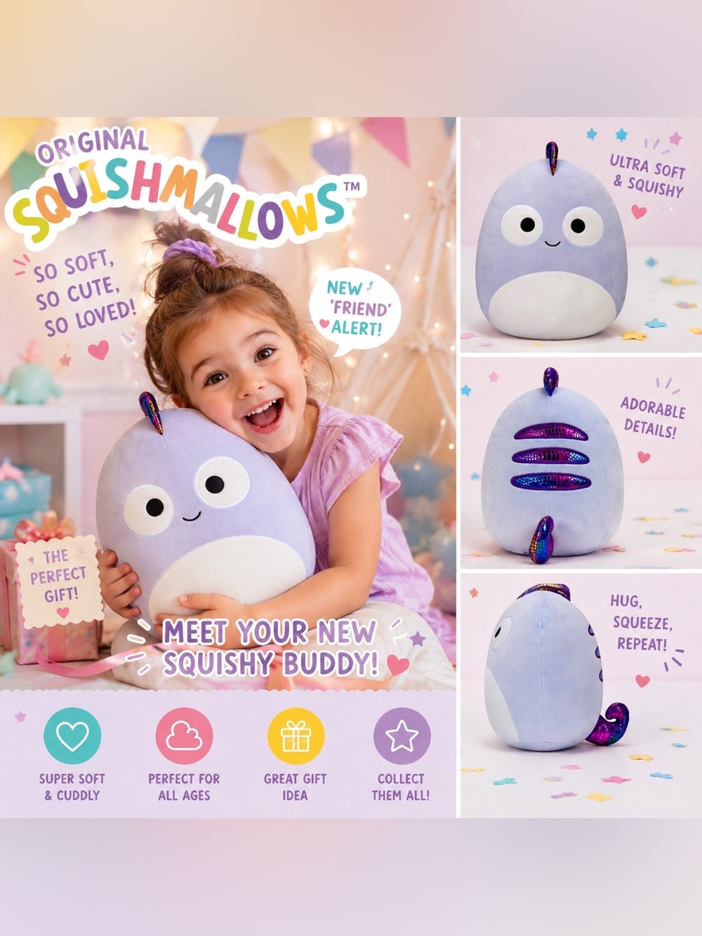 NWT Squishmallows Plush 16" Coleen Purple Chameleon